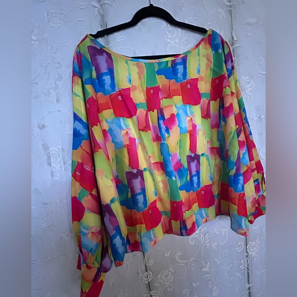 Colorblock Watercolor Print Women's Top - Multicolor